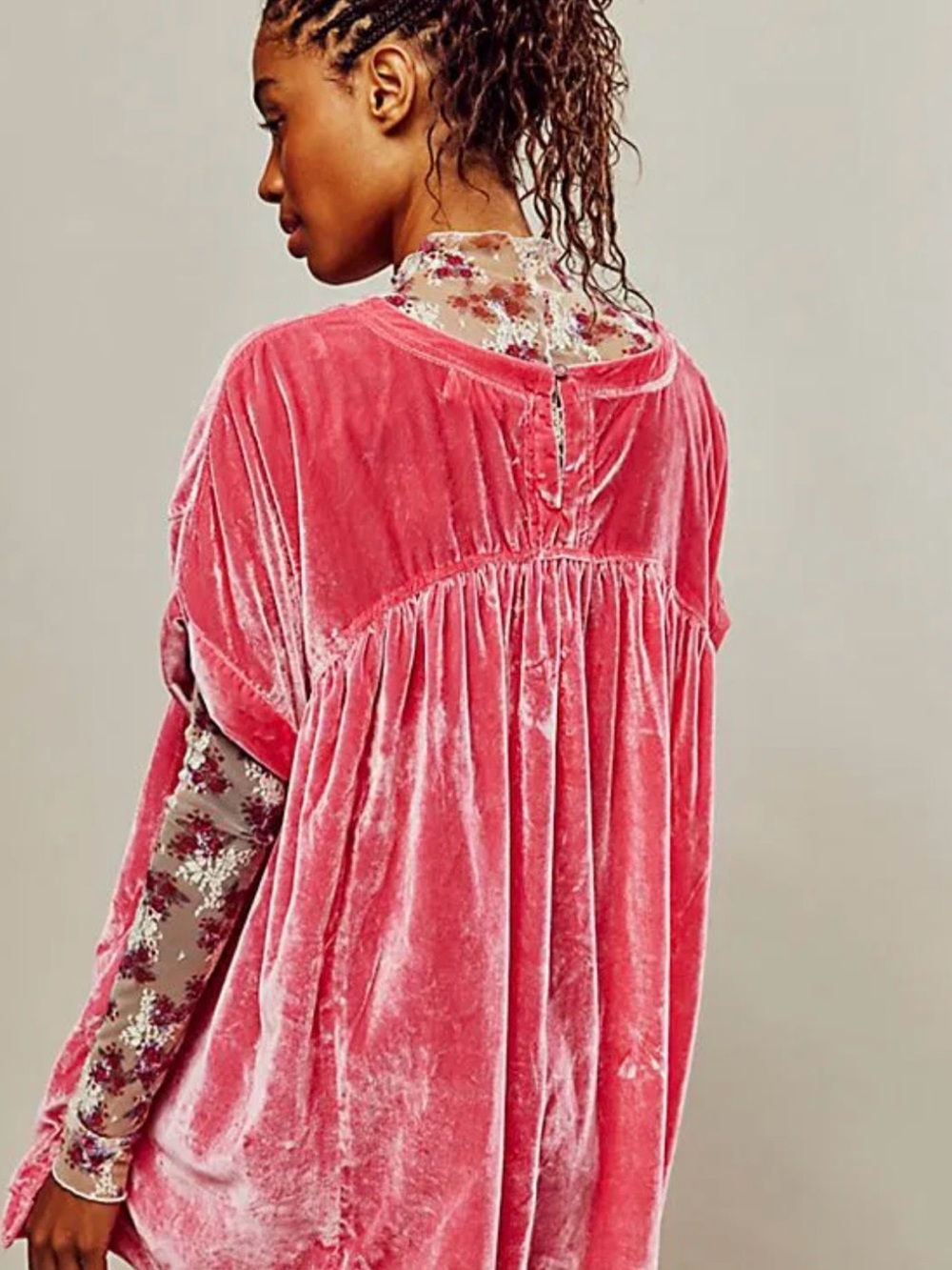 We The Free “moon city velvet” Smocked-Back Tunic Top - pink